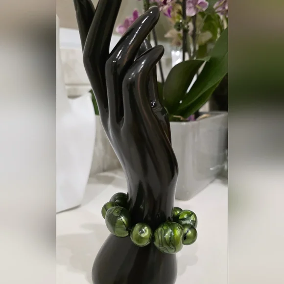 Olive Green Minimalist Bracelet with Sculptural Beads - Picture 6 of 9